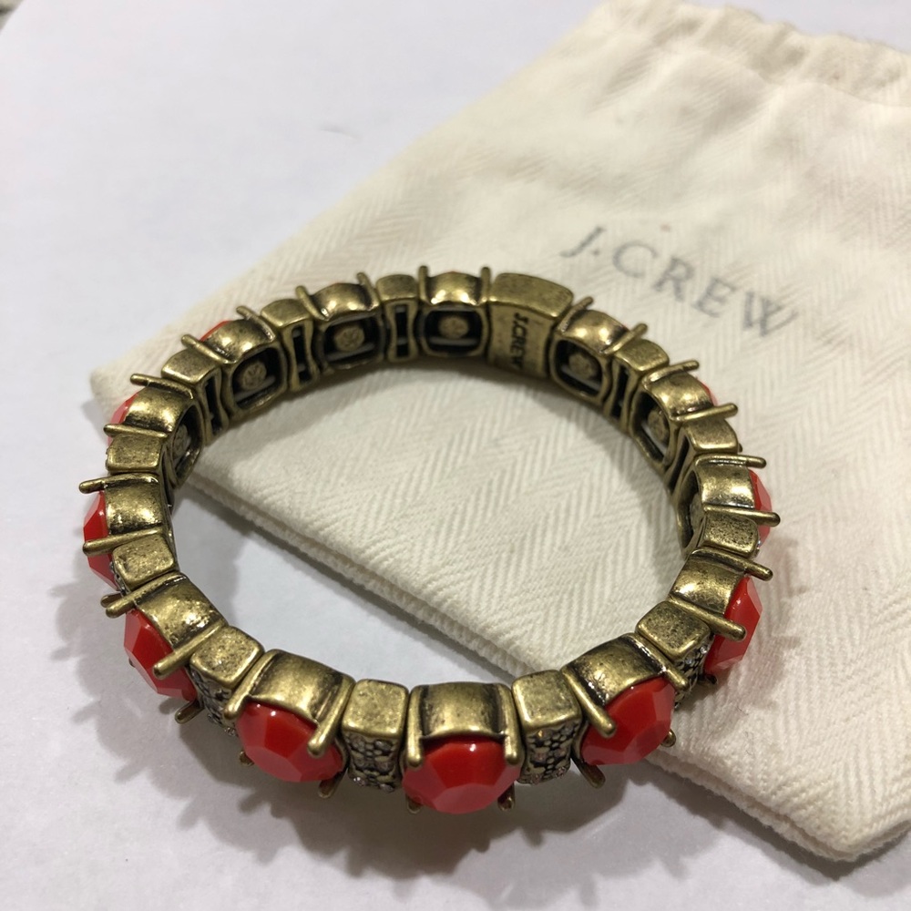 J. Crew Orange and Crystal Elastic Bracelet